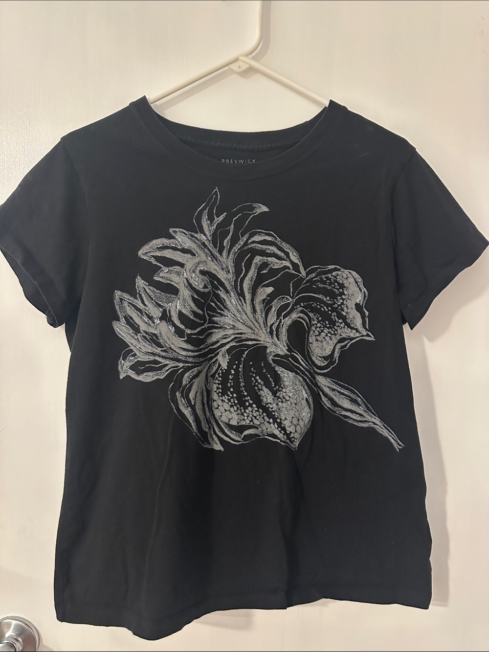 Preswick & Moore Black Tee with Silver Floral Print